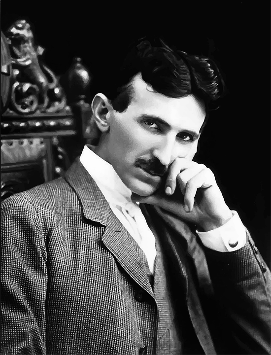photo of Nikola Tesla thinking position